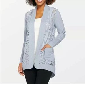 LOGO By Lori Goldstein Lace Floral Cardigan Open Front Size Large